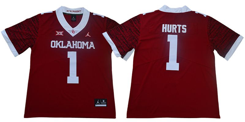 Men Oklahoma Sooners #1 Hurts Red NCAA Jerseys